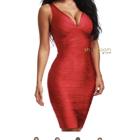 Bandage body red metallic foil mini dress size S, HL like - Picture 2 of 7